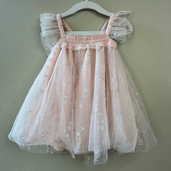LUNA LUNA Pink Tulle Stars Dress Baby Girls 12 Months Girl Silver Star Holidays - Picture 2 of 8